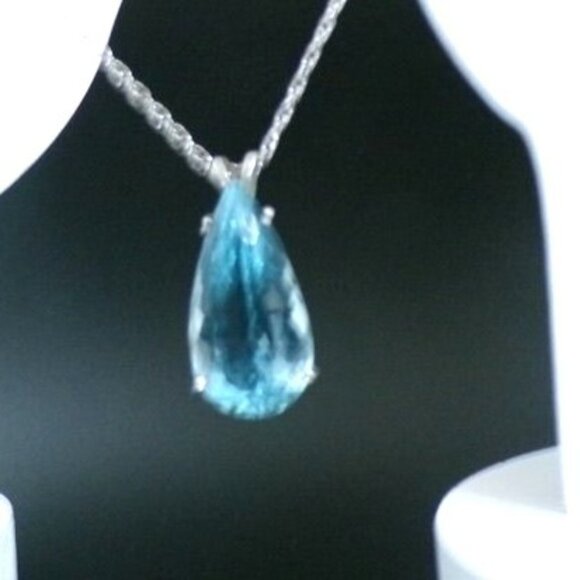 Natural Blue Topaz Pear shaped 30mm X 17MM Pendant 18" J Avery twisted chain - Picture 3 of 16